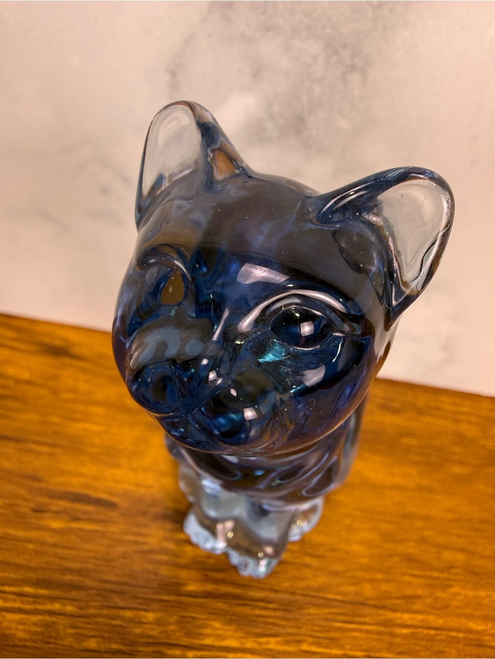 Fenton Curious Snobby Cat #5243 Aqua Blue Art Glass Kitten Figurine Foil Label - Picture 5 of 8